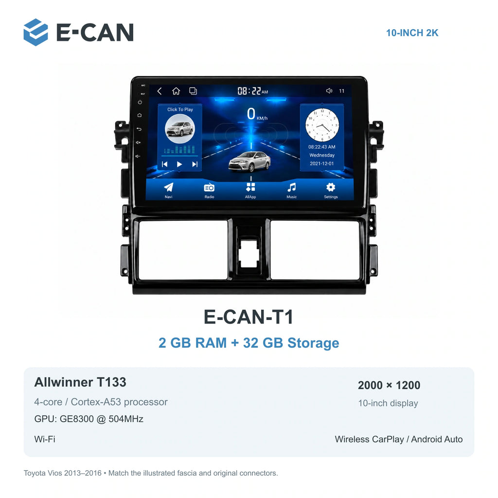 E-CAN Toyota vios Standard fascia · 2013–2016 E-CAN-T1 2GB + 32GB