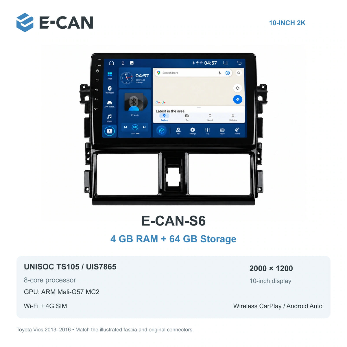 E-CAN Toyota vios Standard fascia · 2013–2016 E-CAN-S6 4GB + 64GB
