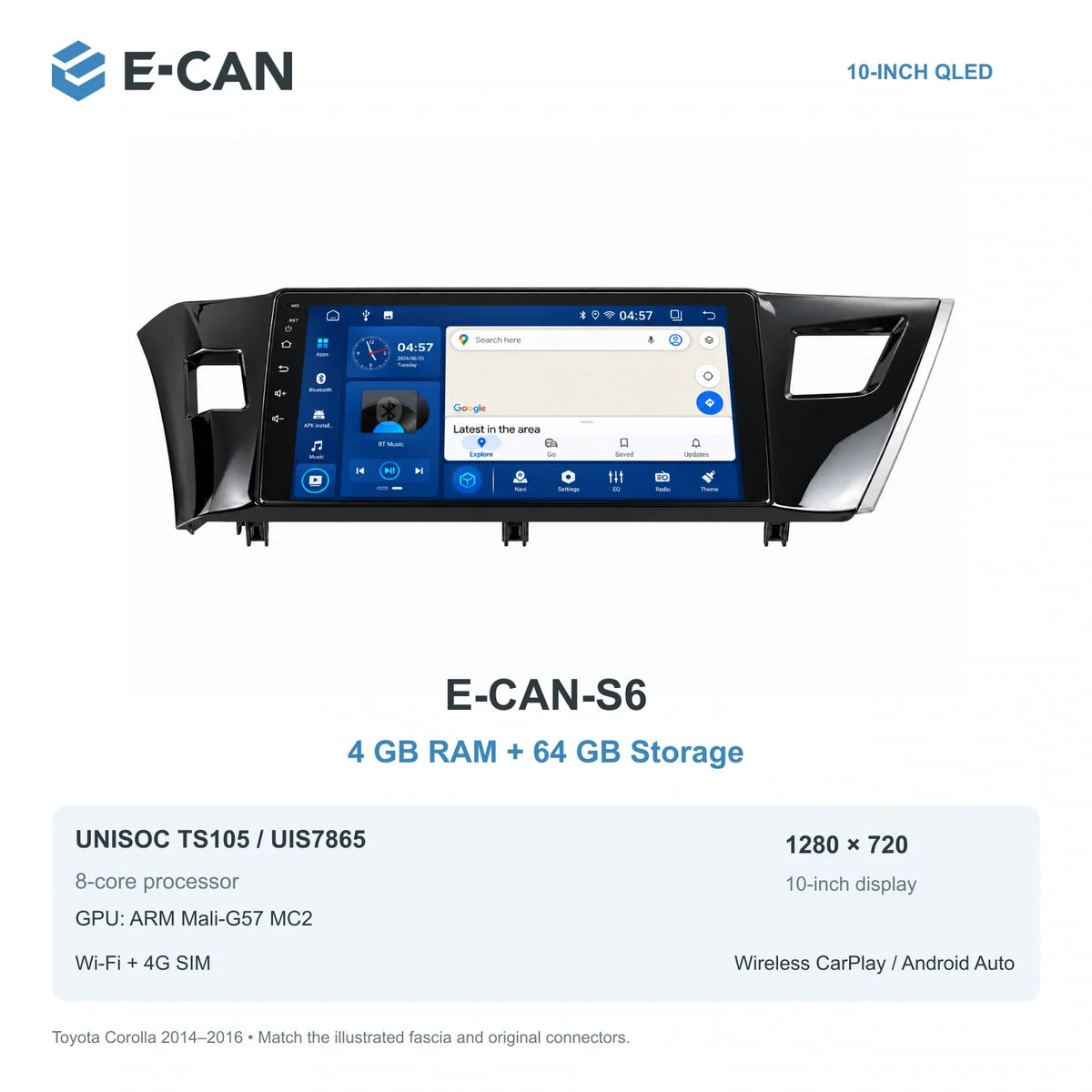 E-CAN Toyota corolla China LHD fascia · 2014–2016 E-CAN-S6 4GB + 64GB