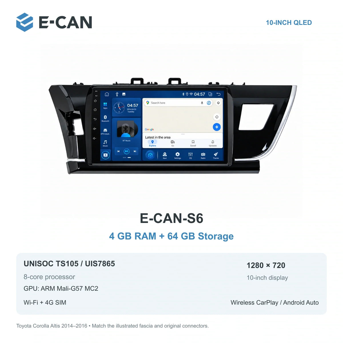 E-CAN Toyota corolla Taiwan LHD fascia · 2014–2016 E-CAN-S6 4GB + 64GB
