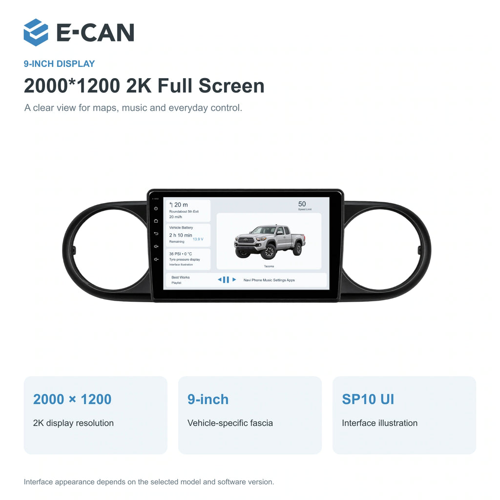 E-CAN Toyota tacoma 9-inch · 2016–2023 matched fascia feature