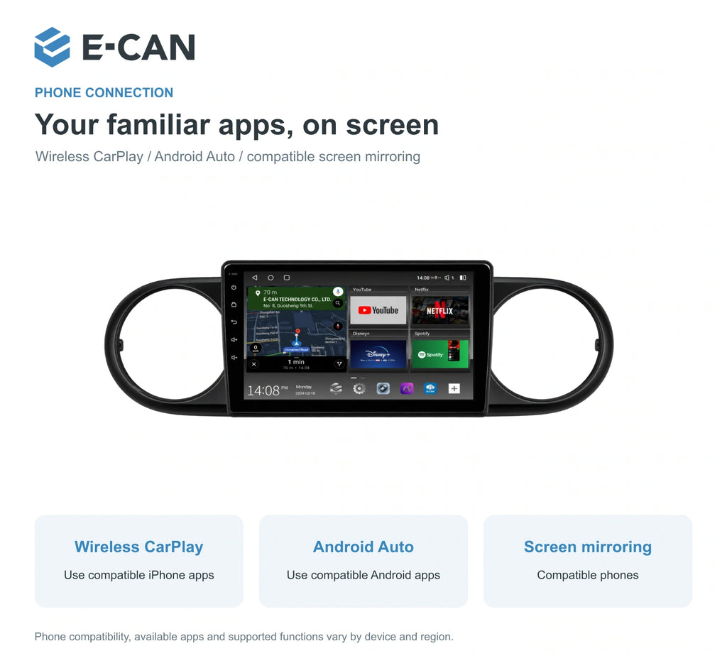 E-CAN Toyota tacoma 9-inch · 2016–2023 matched fascia feature