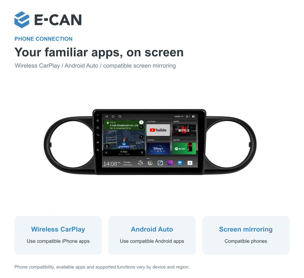 E-CAN Toyota tacoma 9-inch · 2016–2023 matched fascia feature