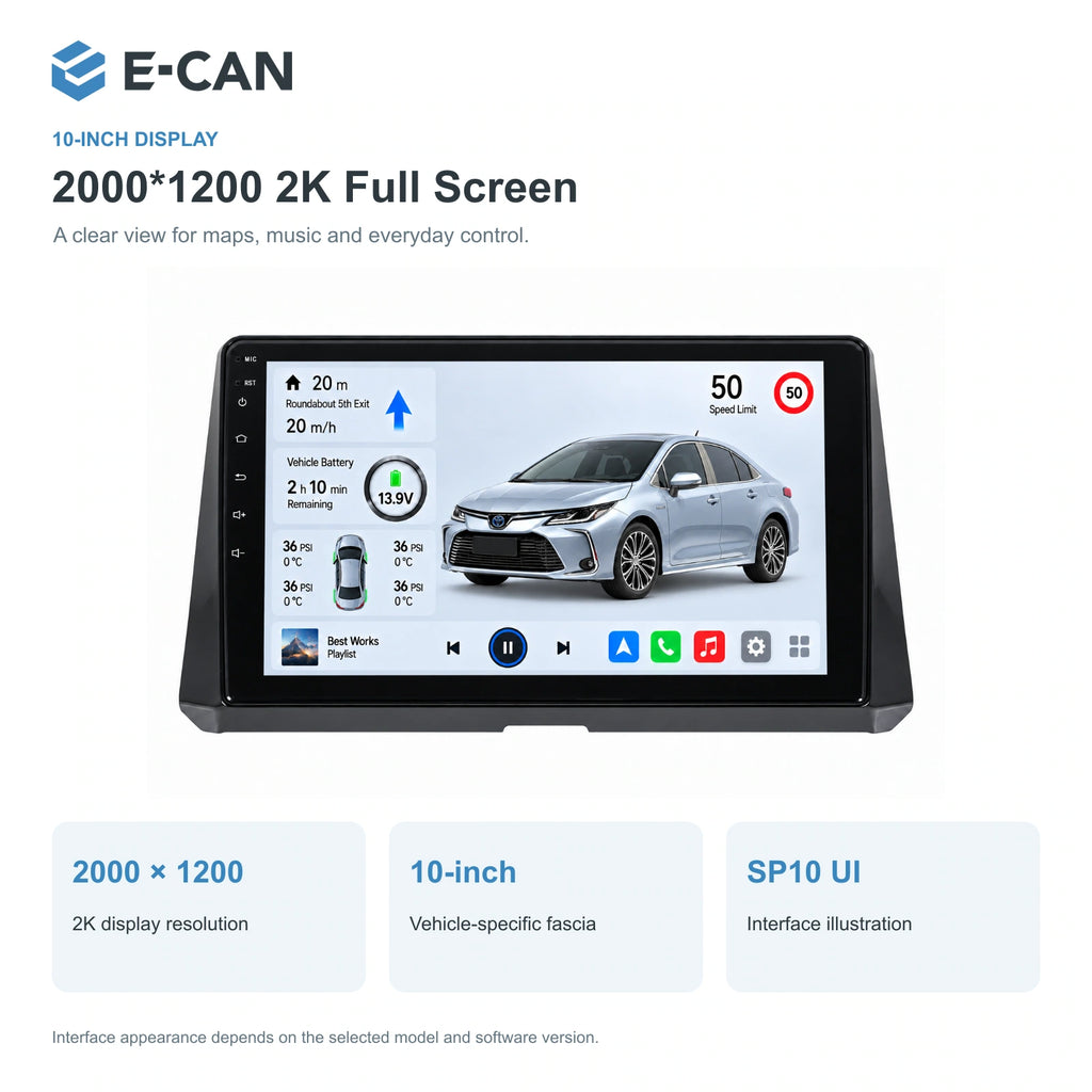 E-CAN Toyota corolla 10-inch · 2019 matched fascia feature