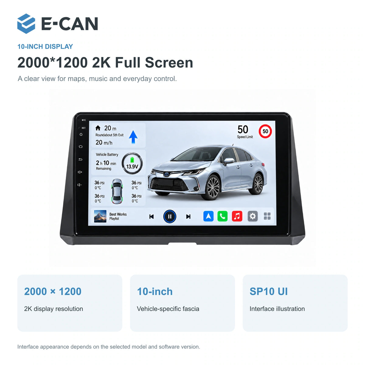 E-CAN Toyota corolla 10-inch · 2019 matched fascia feature