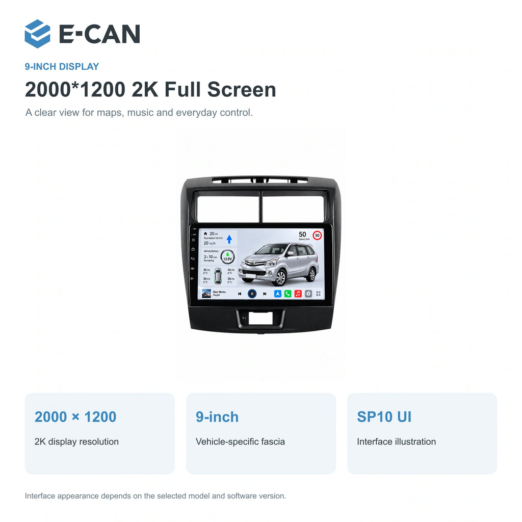 E-CAN Toyota avanza 9-inch · 2012–2018 matched fascia feature