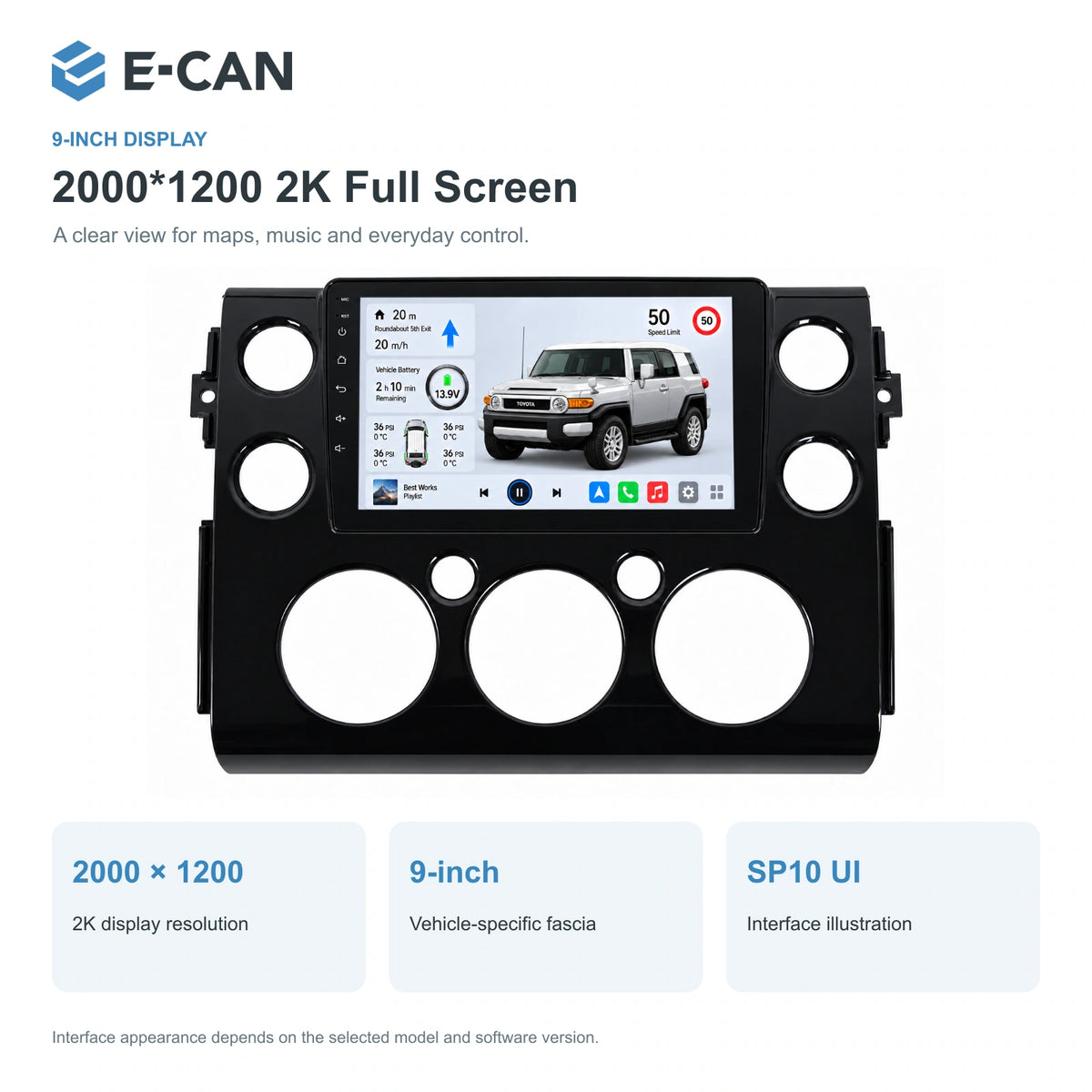 E-CAN Toyota fj-cruiser 9-inch · 2007–2018 matched fascia feature