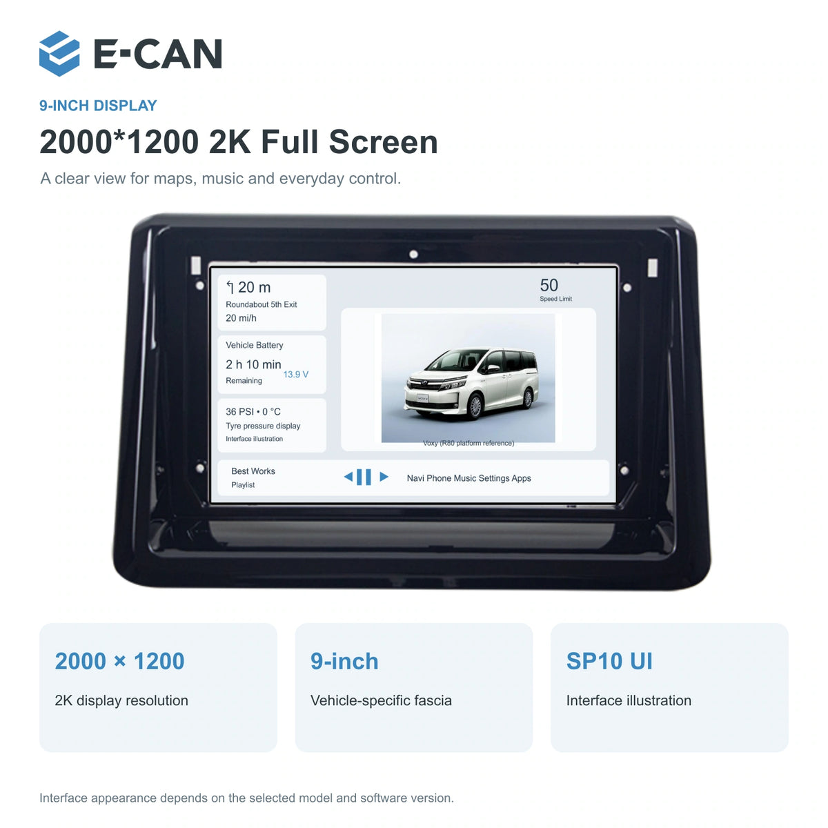 E-CAN Toyota noah-esquire-voxy 9-inch · 2014–2020 matched fascia feature