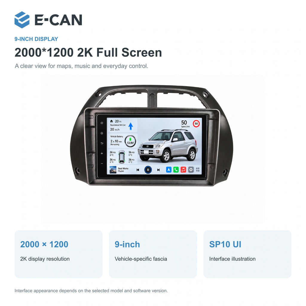 E-CAN Toyota rav4 9-inch · 2001–2004 matched fascia feature
