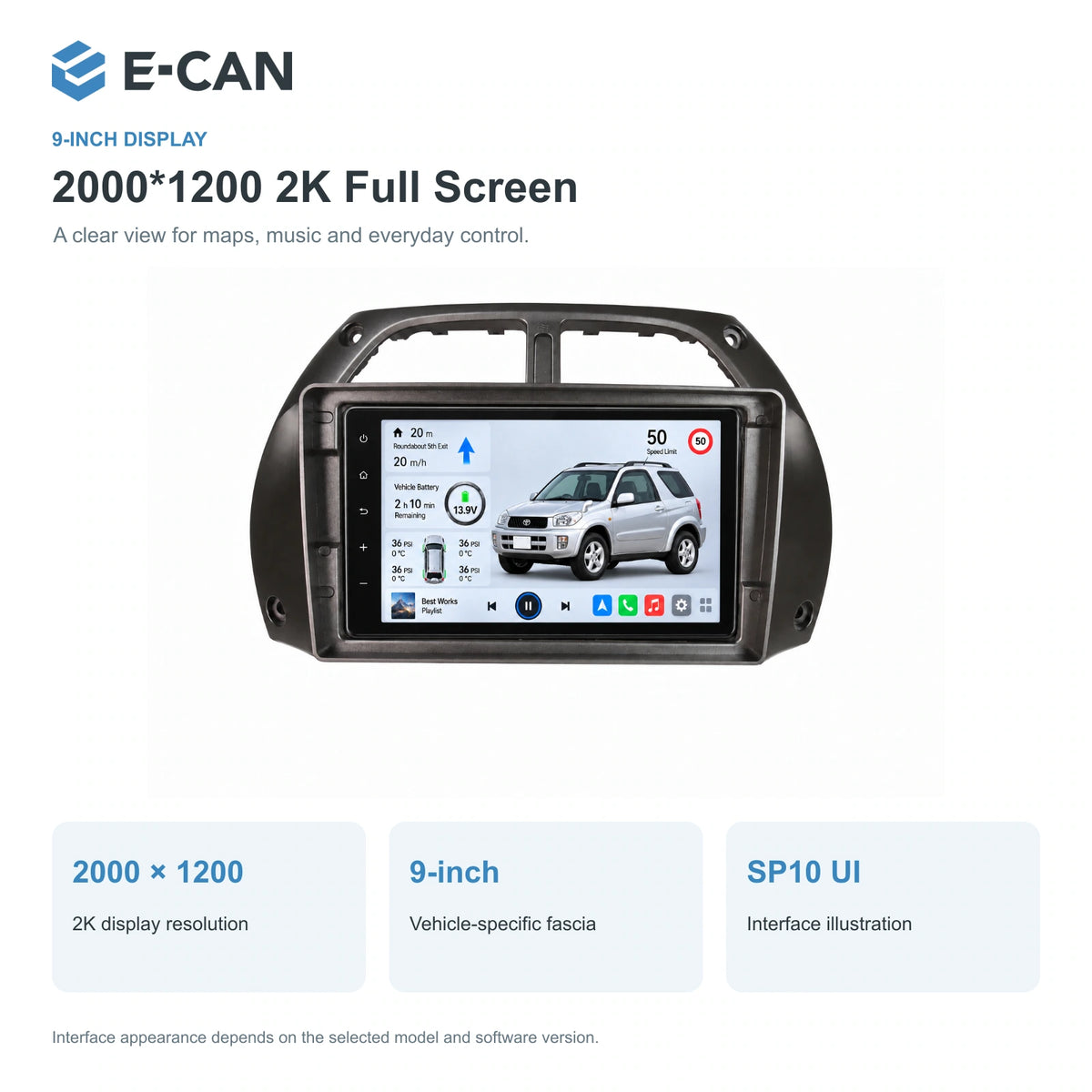 E-CAN Toyota rav4 9-inch · 2001–2004 matched fascia feature