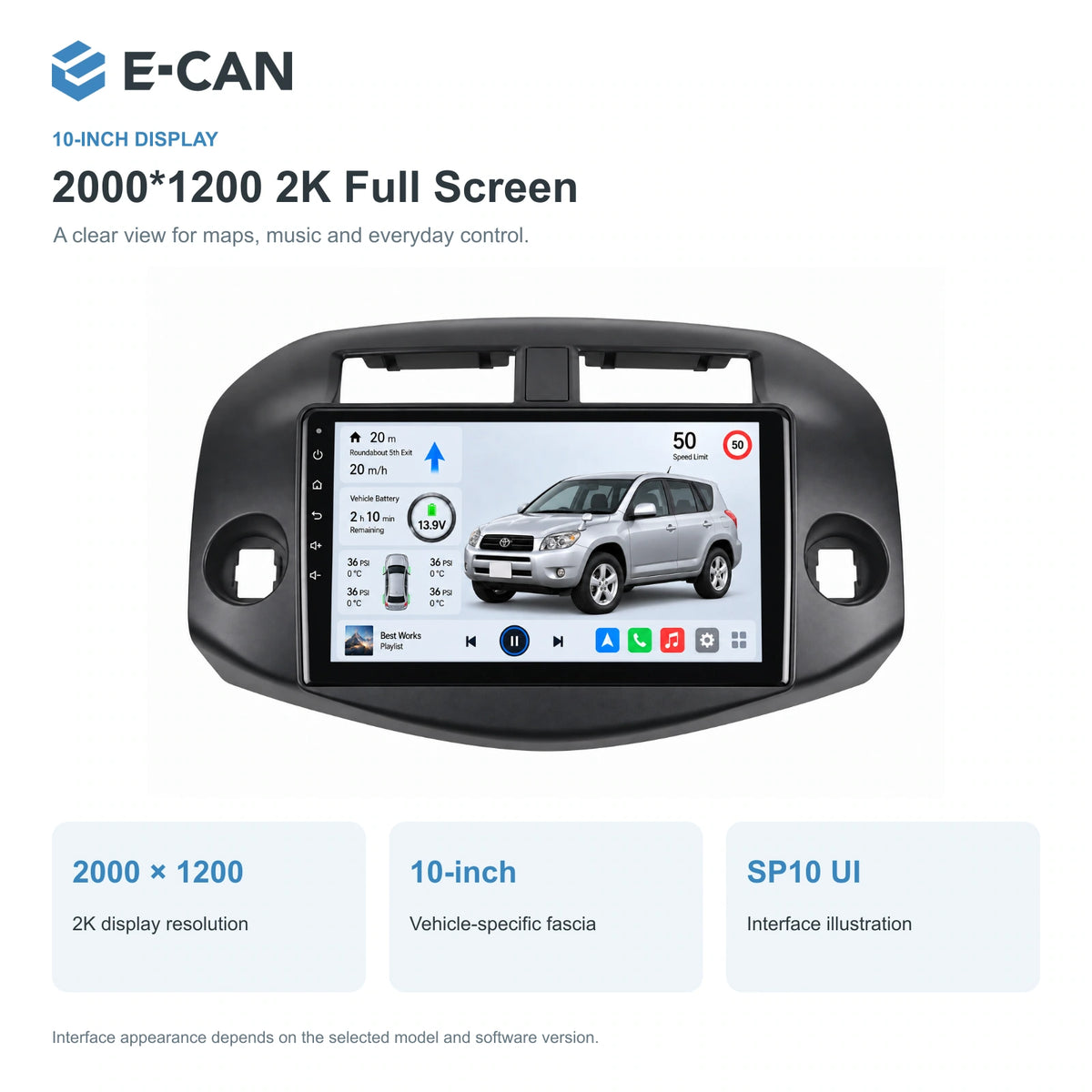 E-CAN Toyota rav4 10-inch · 2007–2012 matched fascia feature