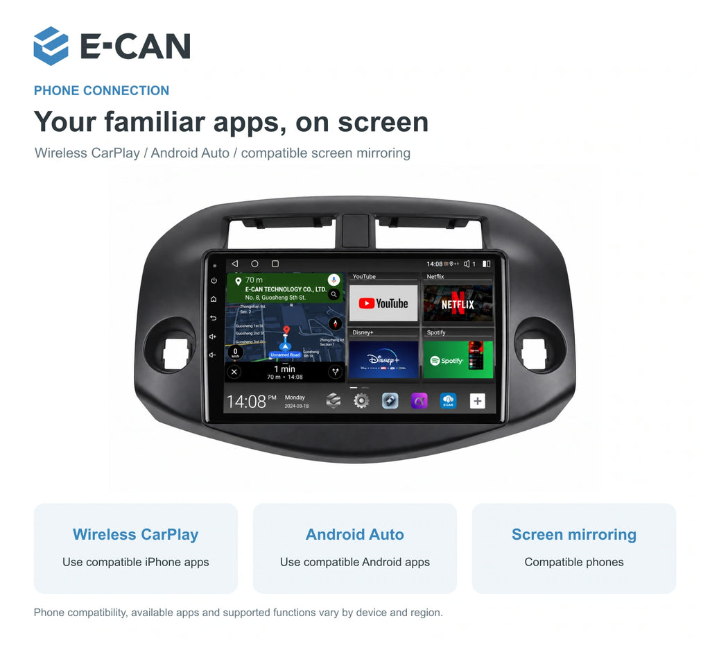 E-CAN Toyota rav4 10-inch · 2007–2012 matched fascia feature
