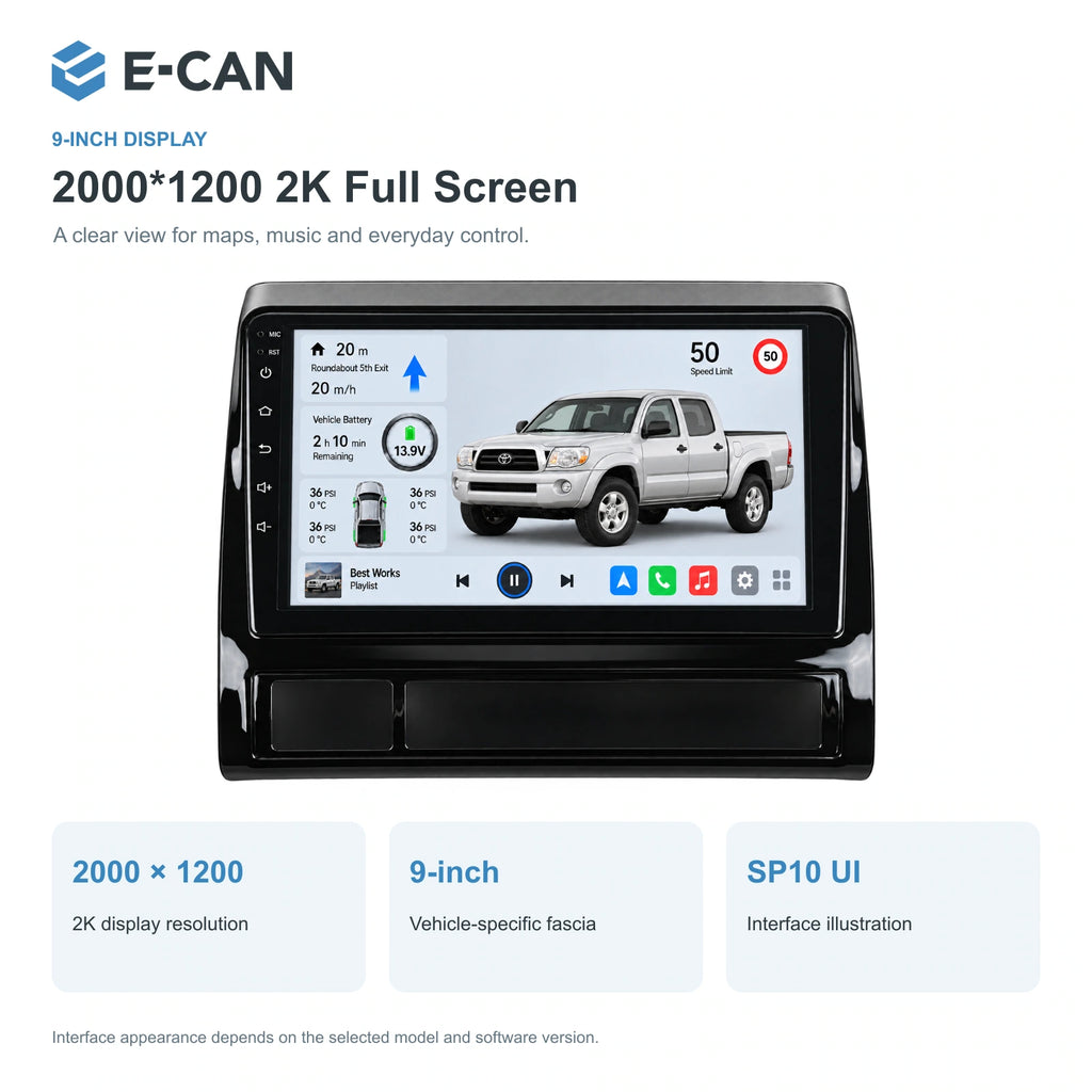 E-CAN Toyota tacoma 9-inch · 2005–2013 matched fascia feature