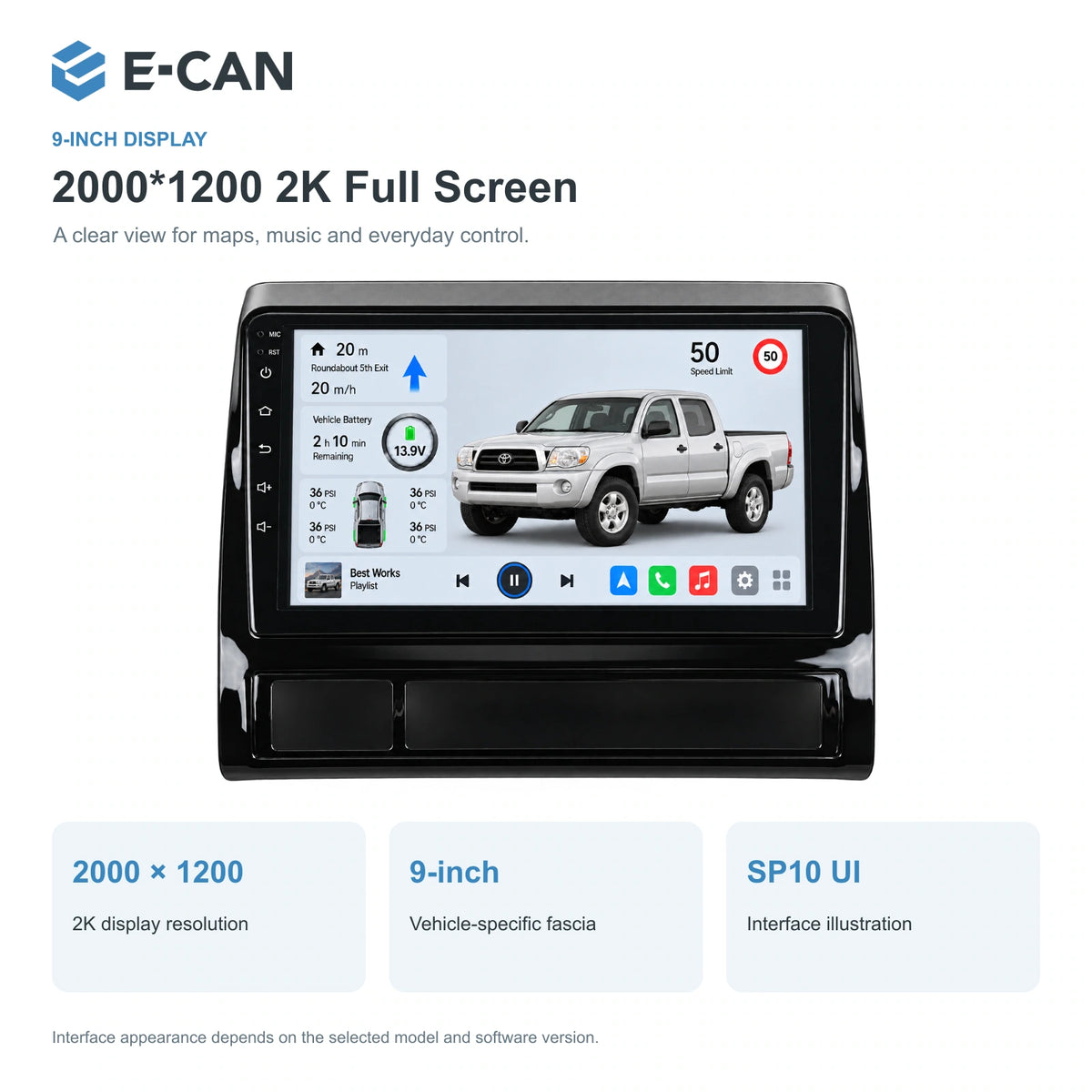 E-CAN Toyota tacoma 9-inch · 2005–2013 matched fascia feature