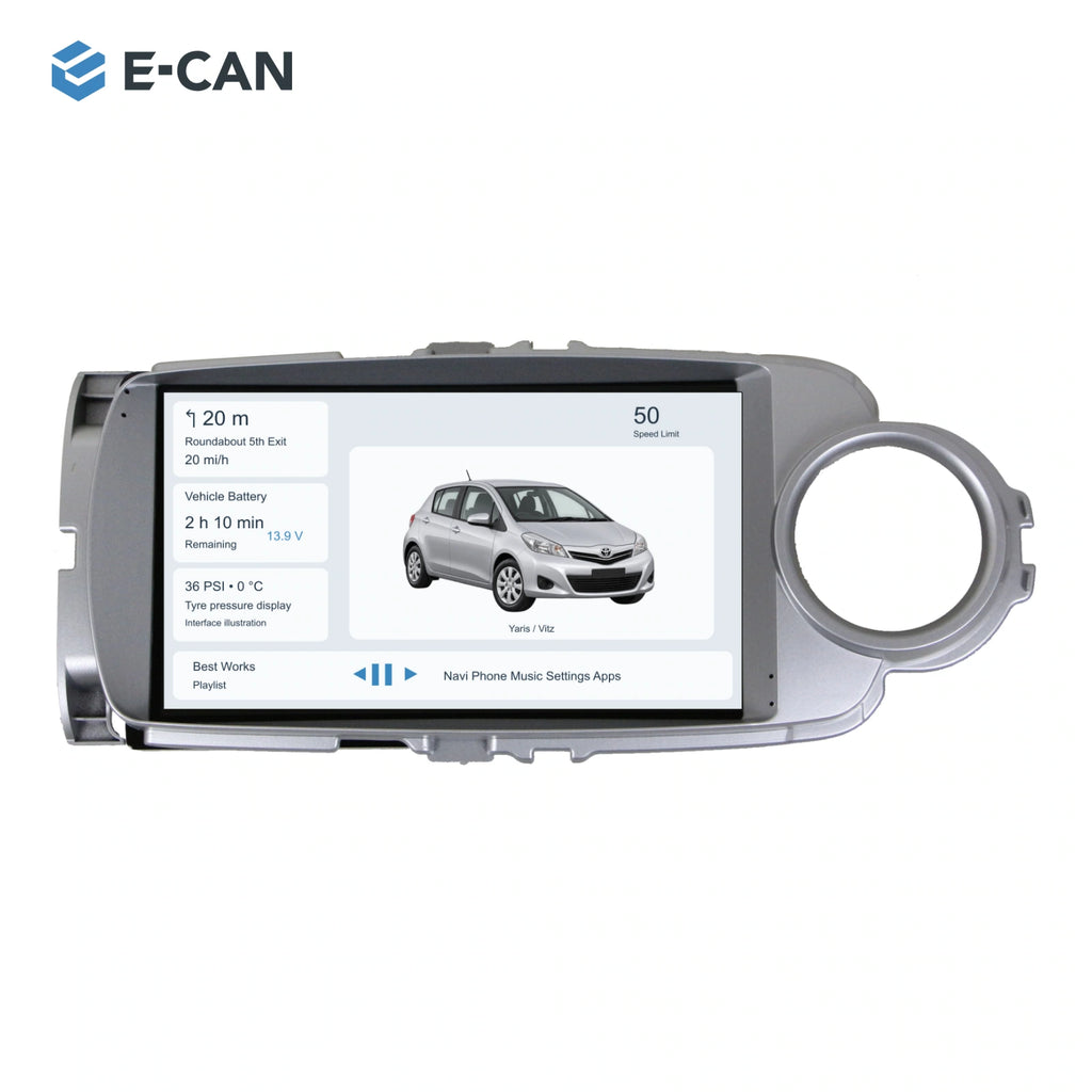 E-CAN Toyota yaris 9-inch · 2011–2014 matched fascia hero