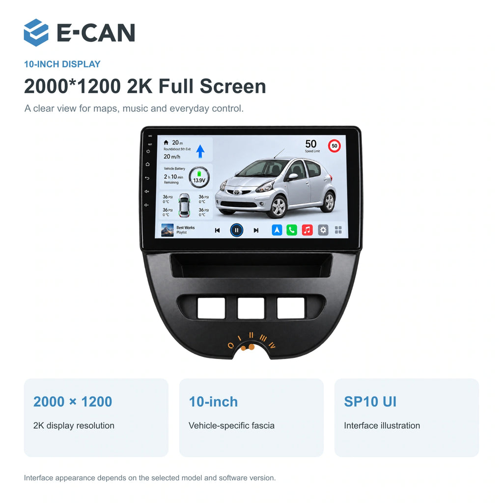E-CAN Toyota aygo 10-inch · 2005–2013 matched fascia feature