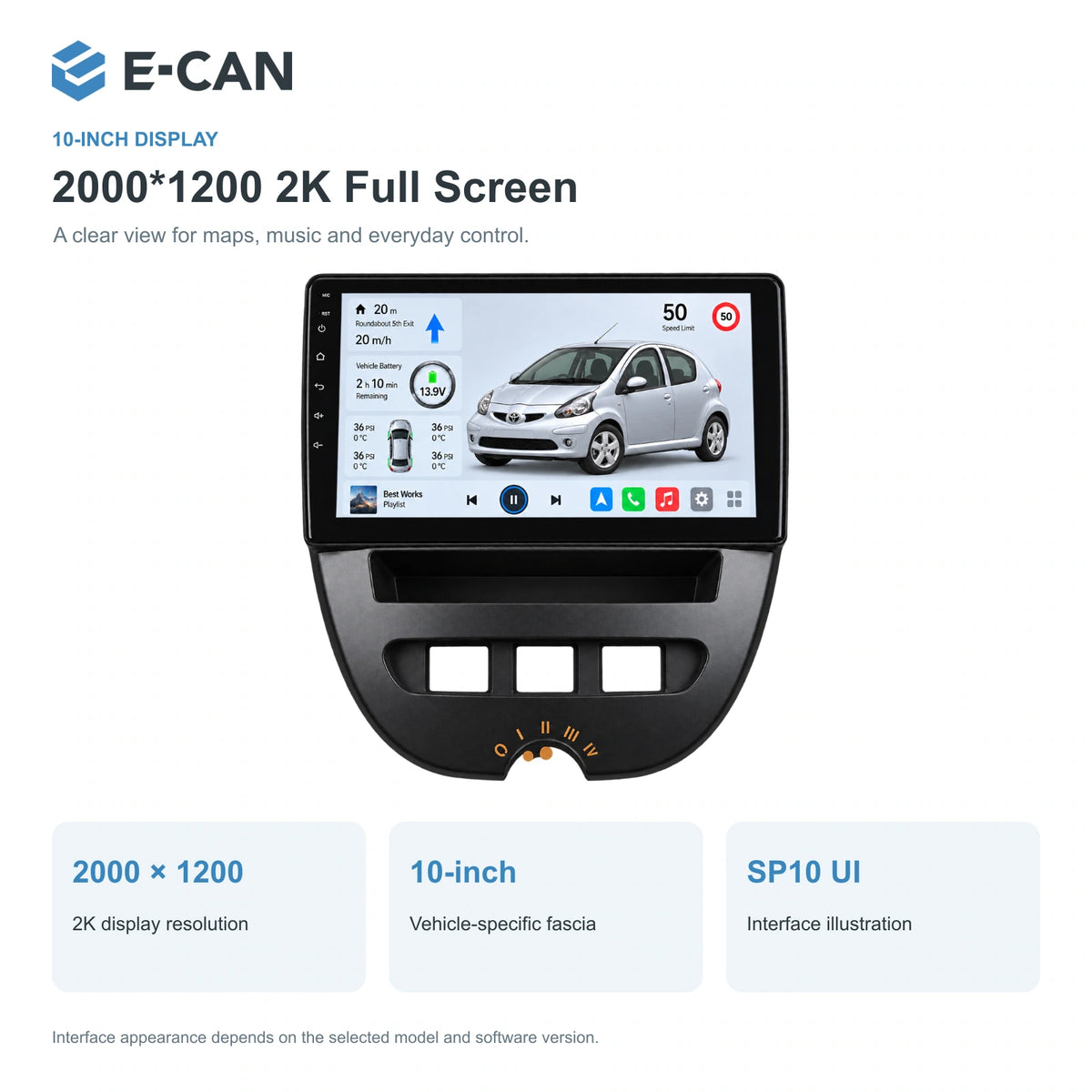 E-CAN Toyota aygo 10-inch · 2005–2013 matched fascia feature
