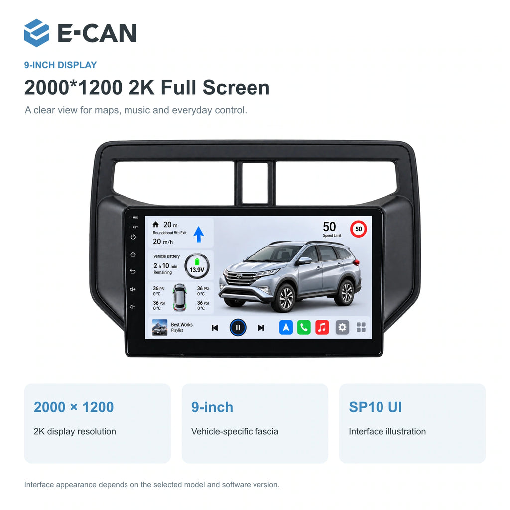 E-CAN Toyota rush 9-inch · 2018–2020 matched fascia feature