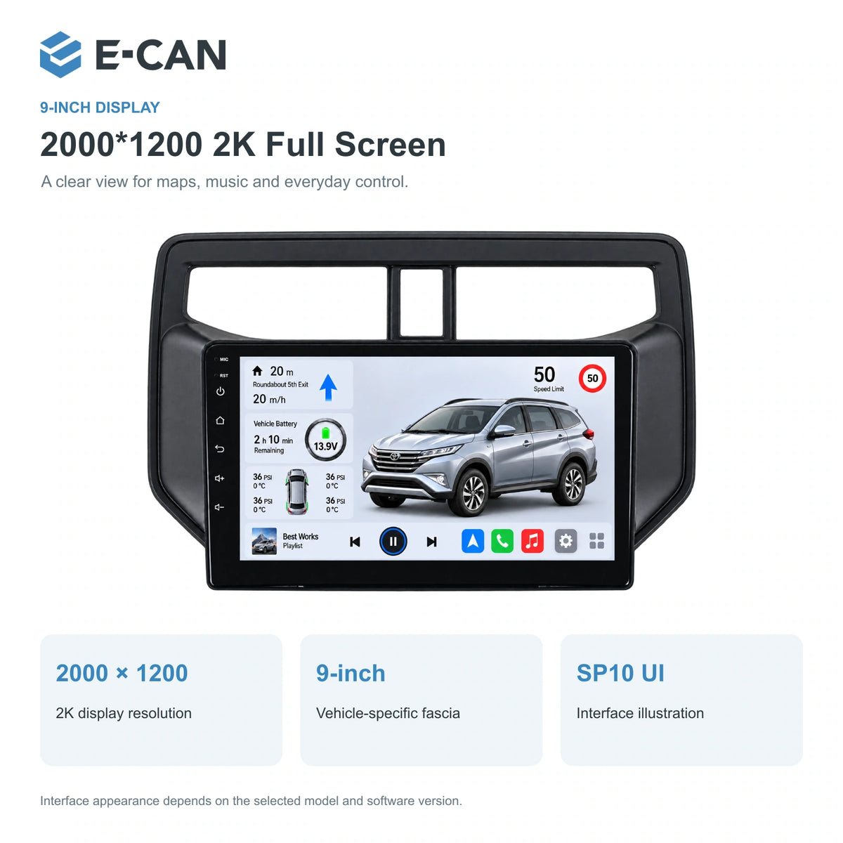 E-CAN Toyota rush 9-inch · 2018–2020 matched fascia feature