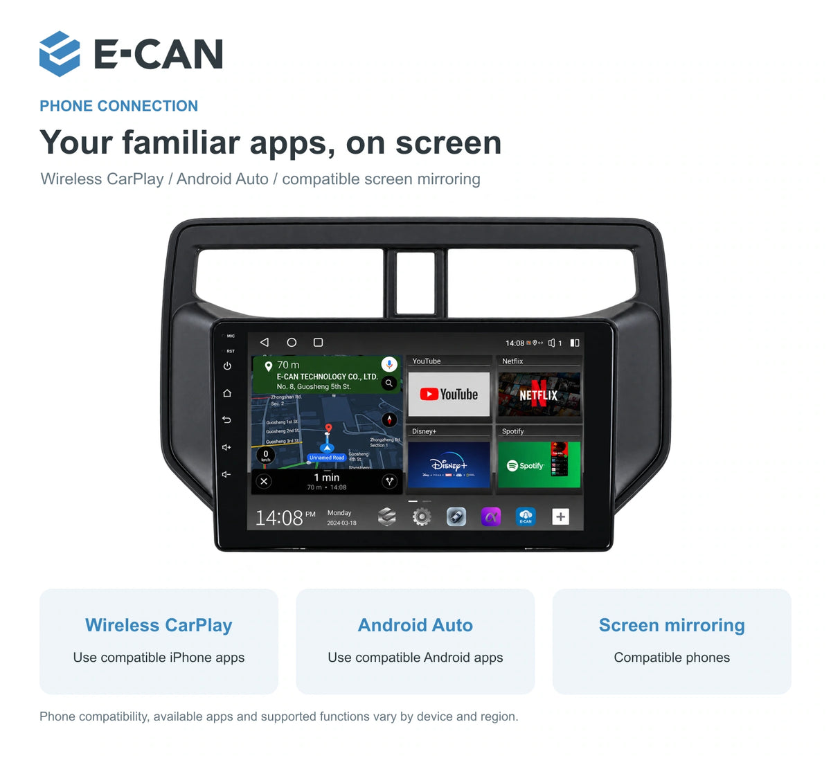 E-CAN Toyota rush 9-inch · 2018–2020 matched fascia feature