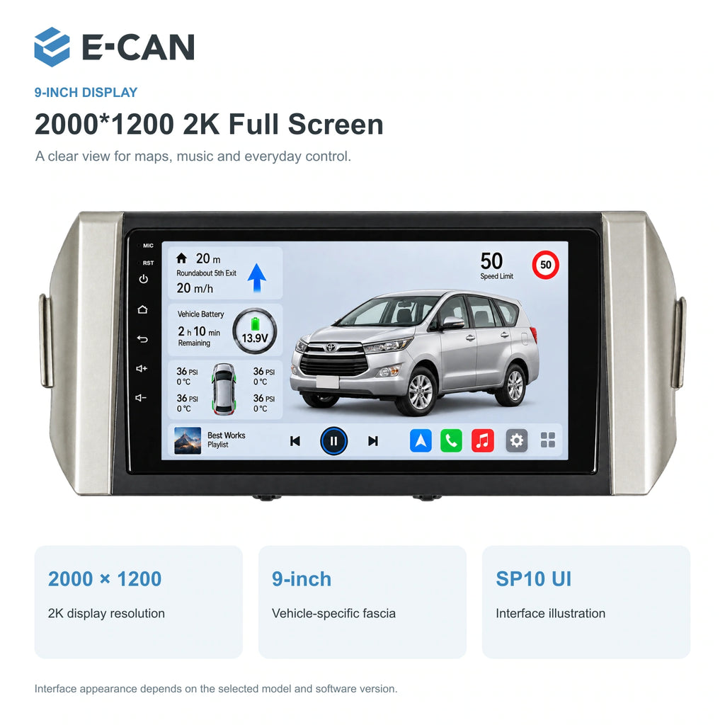 E-CAN Toyota innova 9-inch · 2016–2018 matched fascia feature