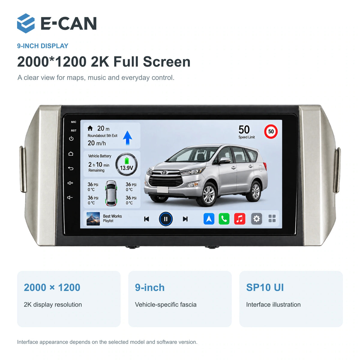 E-CAN Toyota innova 9-inch · 2016–2018 matched fascia feature