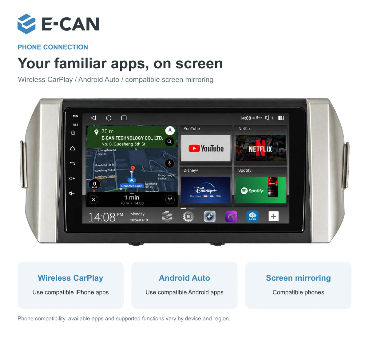 E-CAN Toyota innova 9-inch · 2016–2018 matched fascia feature