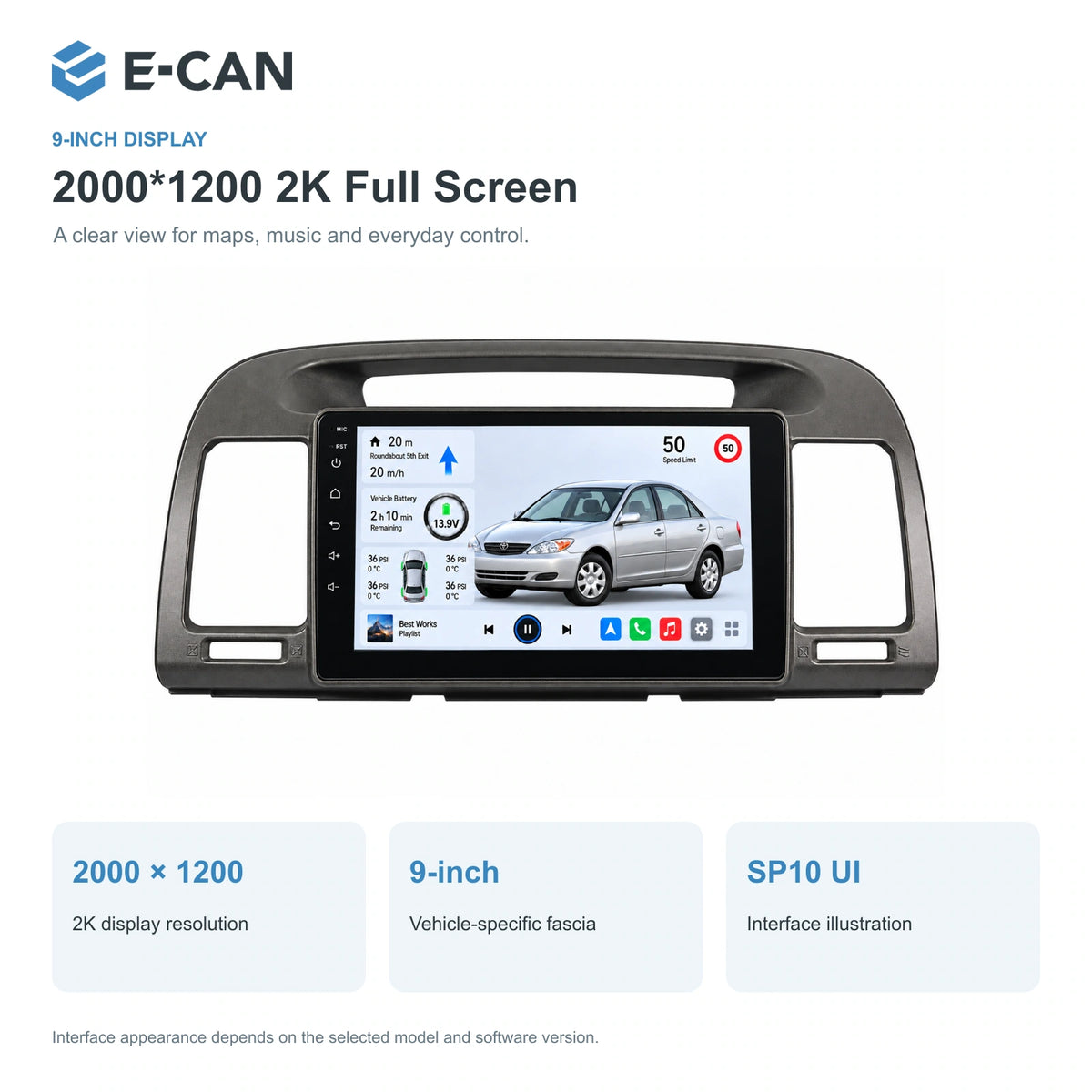 E-CAN Toyota camry 9-inch · 2002–2005 matched fascia feature