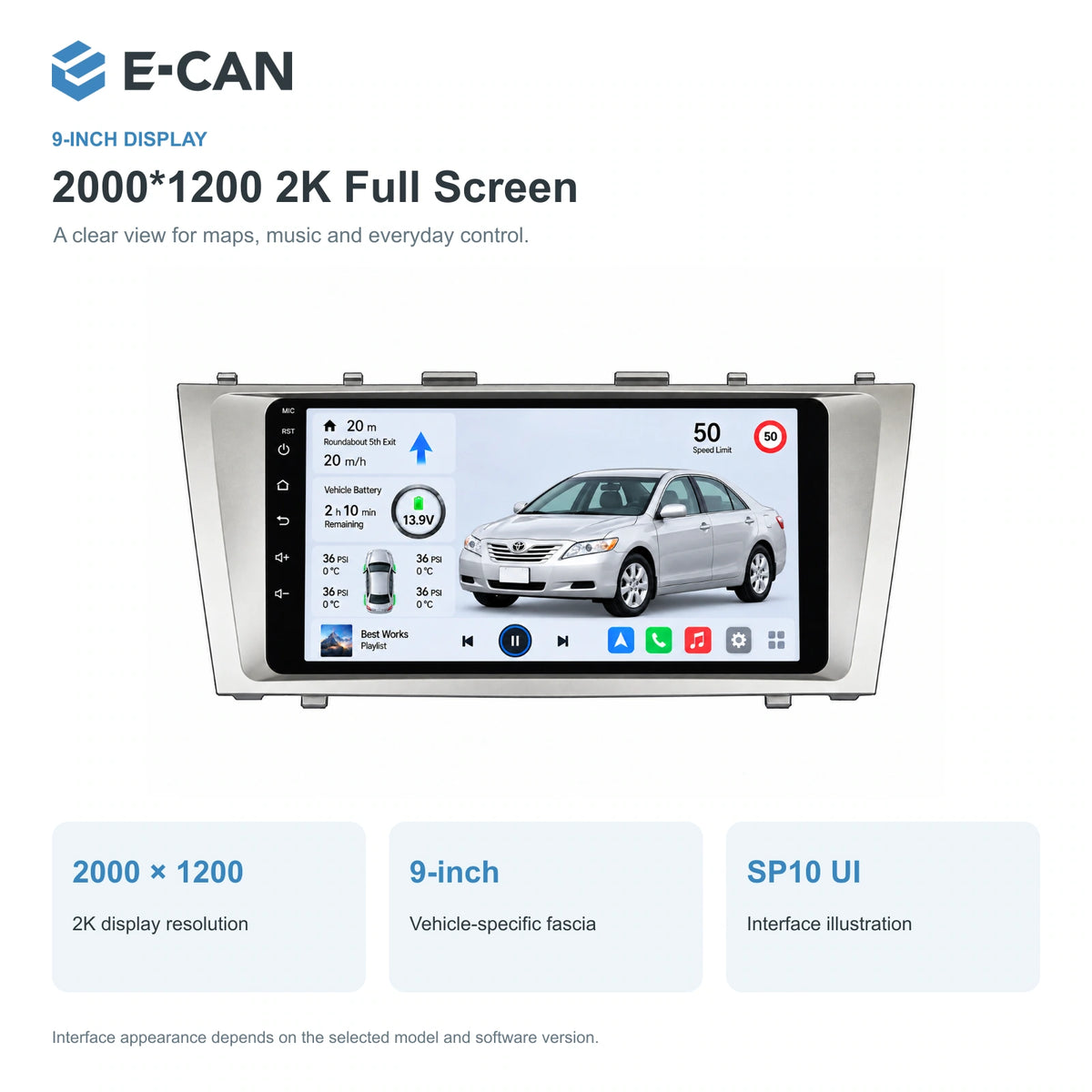 E-CAN Toyota Camry XV40 9-inch compact fascia feature