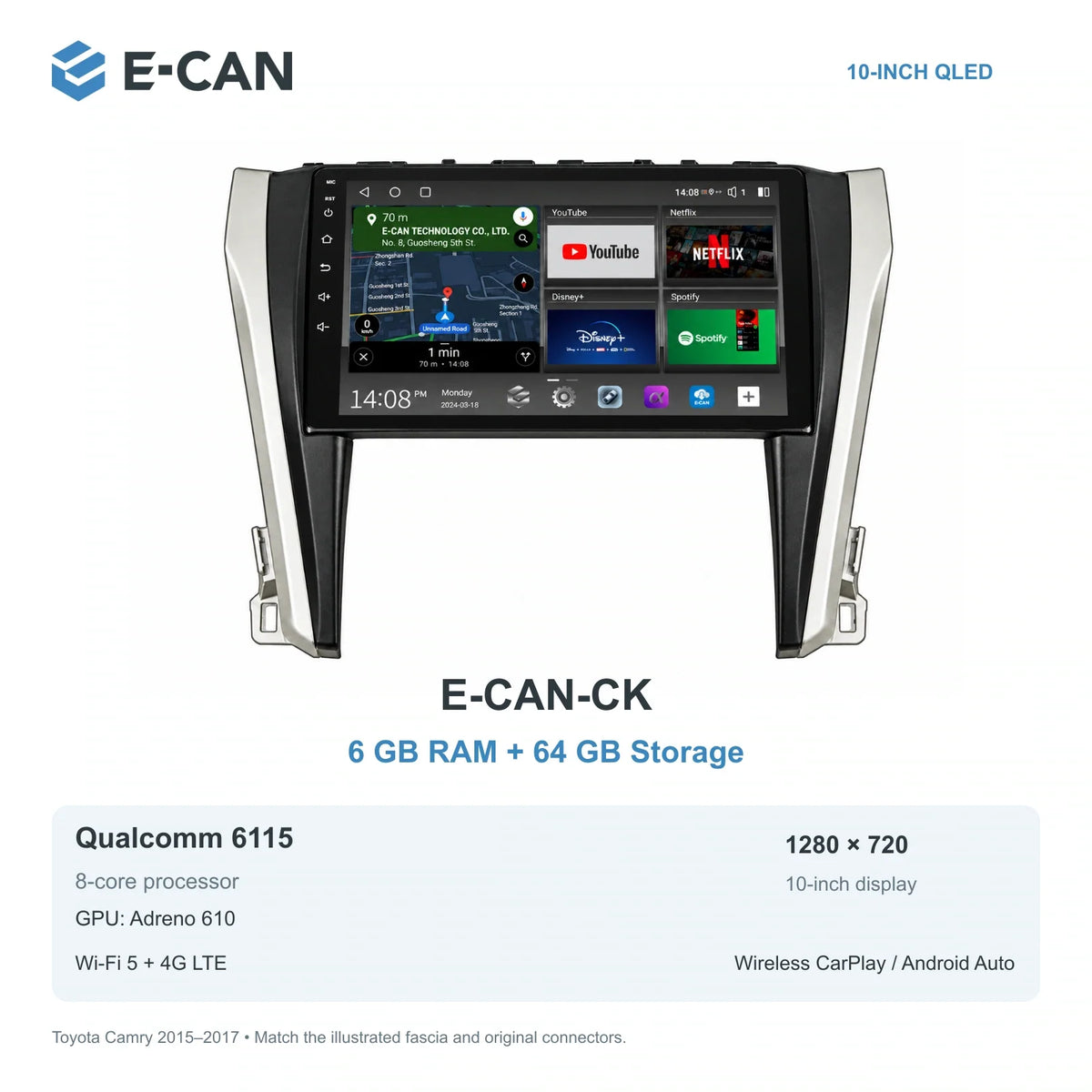 E-CAN Toyota camry Asia facelift · 2015–2017 E-CAN-CK 6GB + 64GB