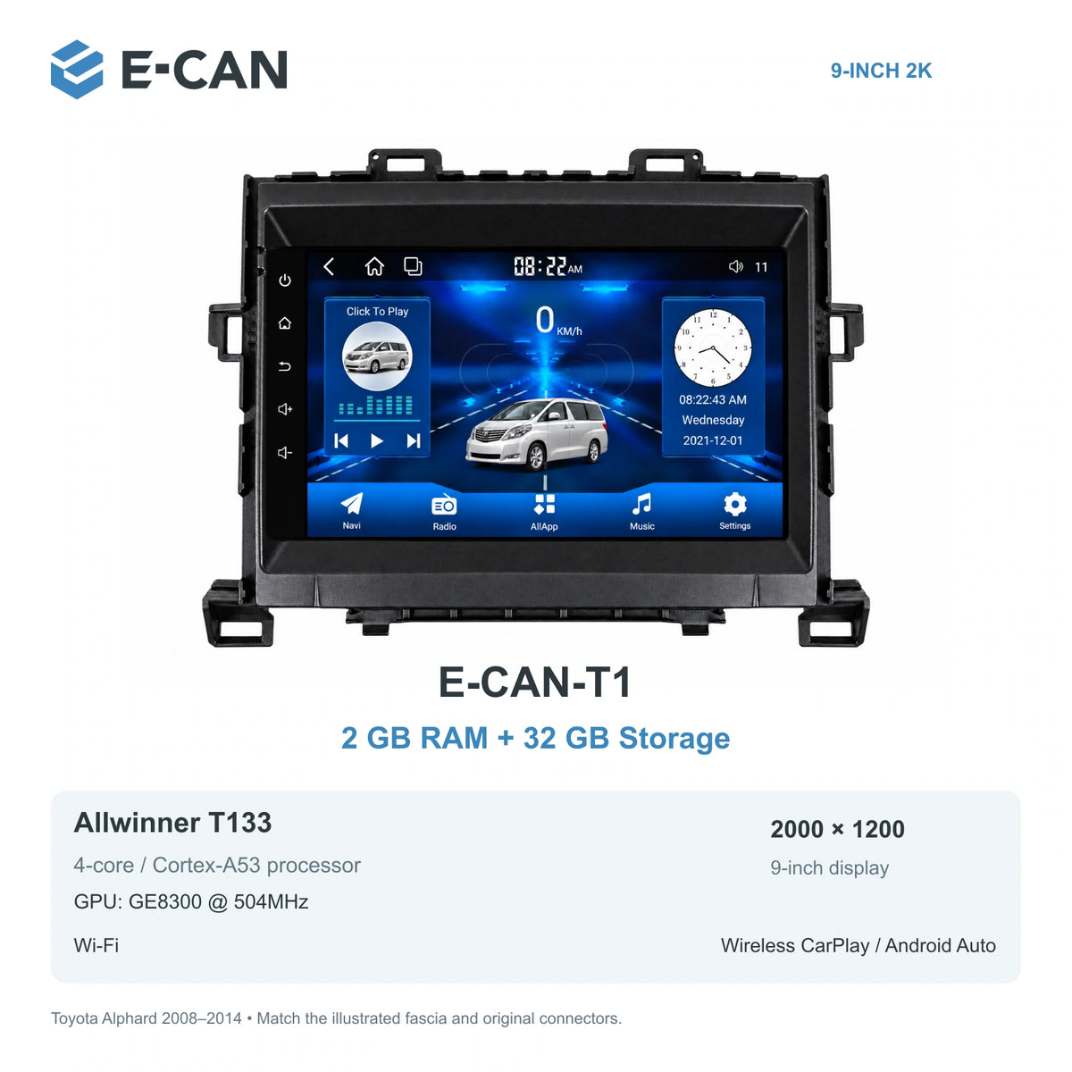 E-CAN Toyota alphard Compact fascia · 2008–2014 E-CAN-T1 2GB + 32GB