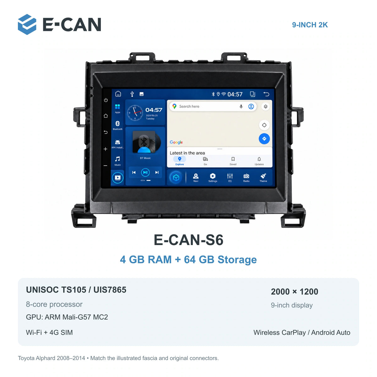 E-CAN Toyota alphard Compact fascia · 2008–2014 E-CAN-S6 4GB + 64GB