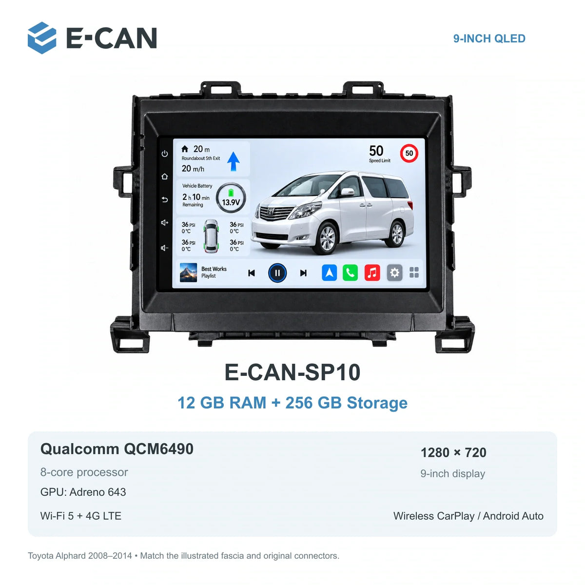 E-CAN Toyota alphard Compact fascia · 2008–2014 E-CAN-SP10 12GB + 256GB