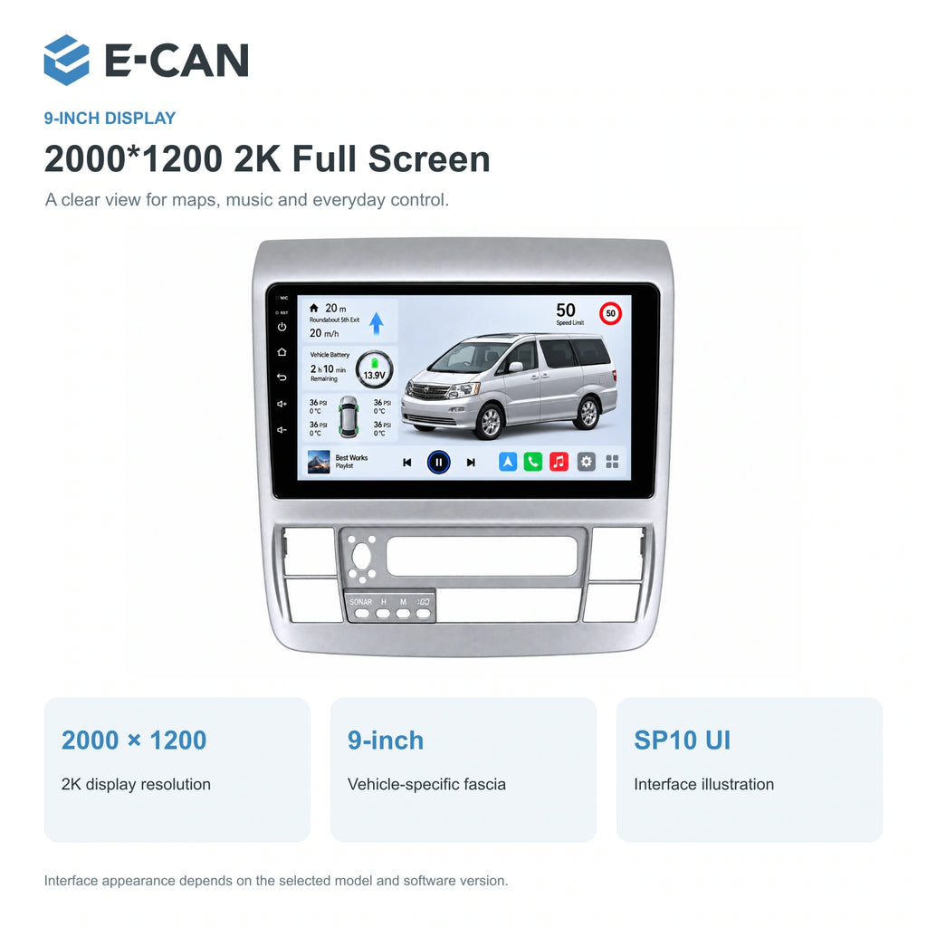 E-CAN Toyota alphard 9-inch · 2002–2007 matched fascia feature