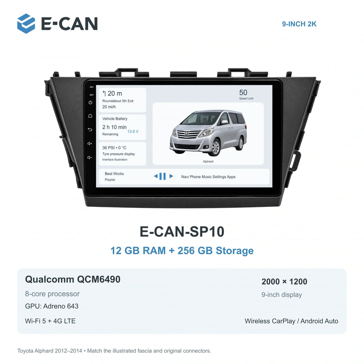 E-CAN Toyota alphard Wide angled-wing fascia · 2012–2014 E-CAN-SP10 12GB + 256GB
