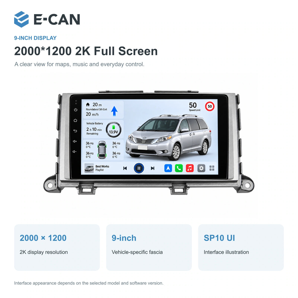 E-CAN Toyota sienna Early non-navigation fascia · 2011–2014 feature