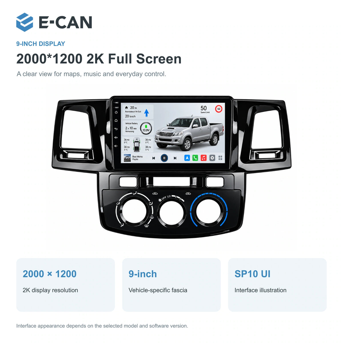 E-CAN Toyota hilux 9-inch · 2011–2015 matched fascia feature