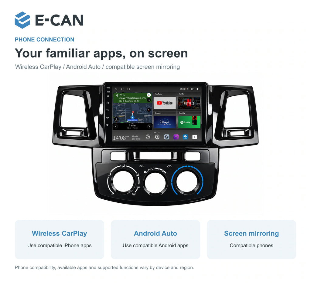 E-CAN Toyota hilux 9-inch · 2011–2015 matched fascia feature