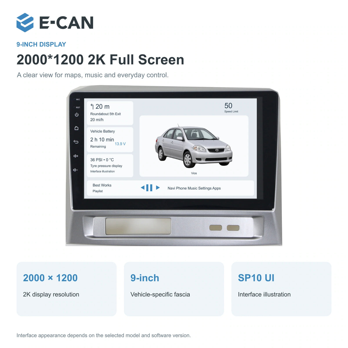E-CAN Toyota vios 9-inch · 2004–2007 matched fascia feature