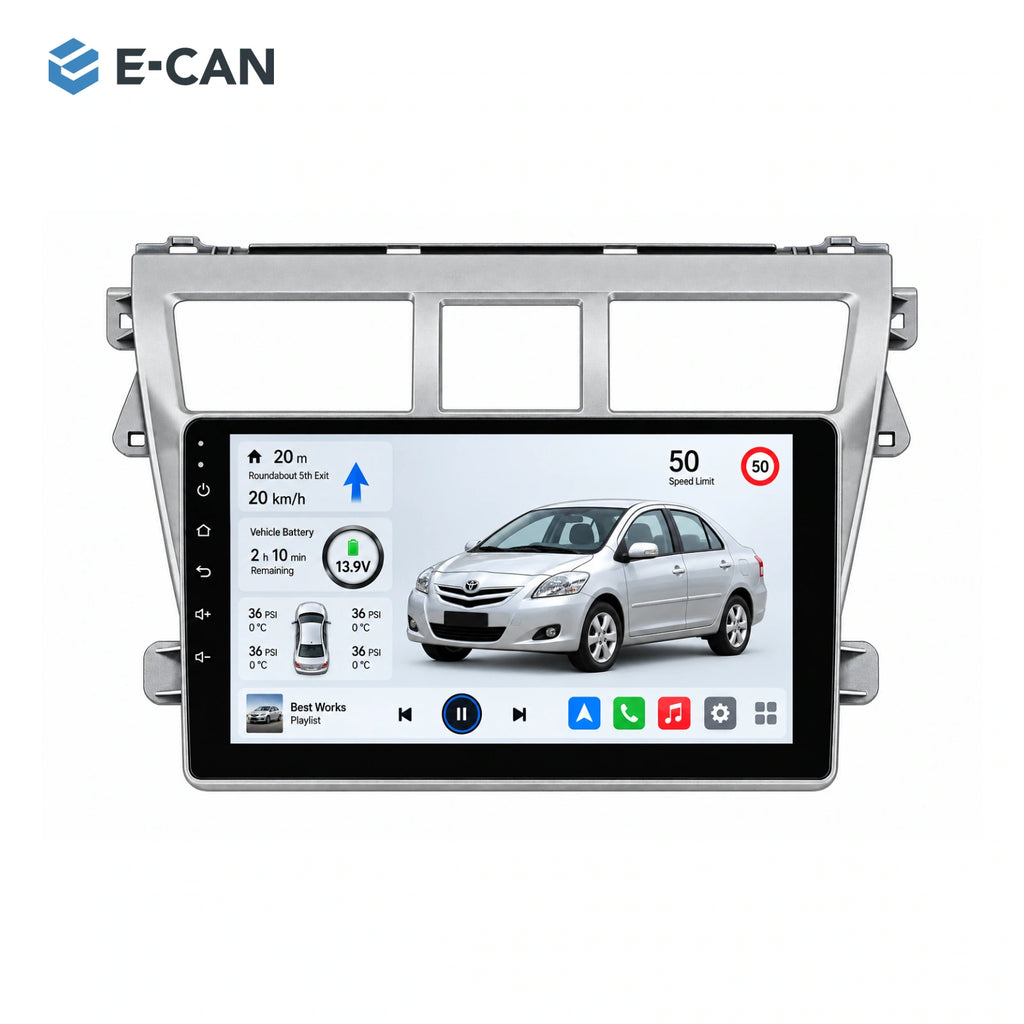 E-CAN Toyota vios 9-inch · 2008–2012 matched fascia hero