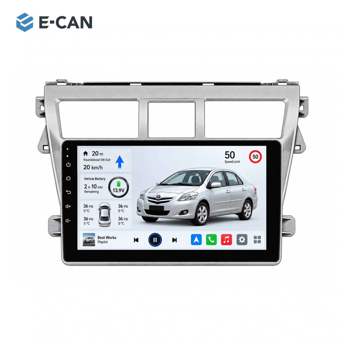 E-CAN Toyota vios 9-inch · 2008–2012 matched fascia hero
