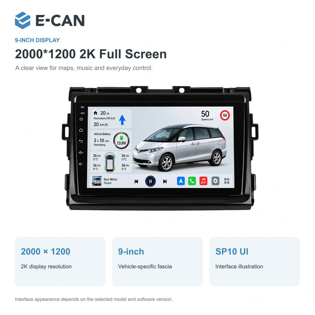 E-CAN Toyota previa 9-inch · 2006–2015 matched fascia feature