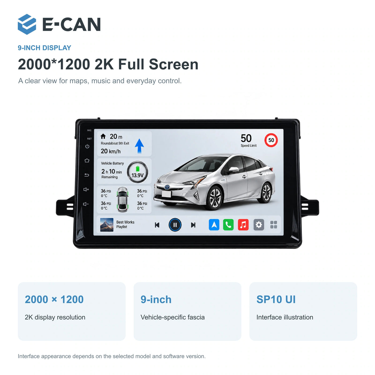E-CAN Toyota prius 9-inch · 2016–2019 matched fascia feature