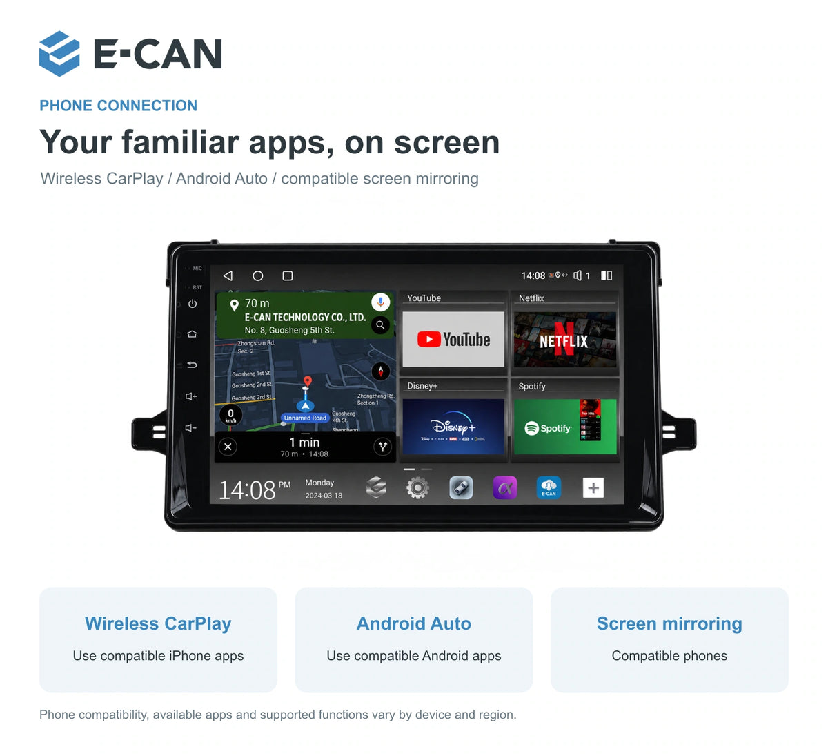 E-CAN Toyota prius 9-inch · 2016–2019 matched fascia feature