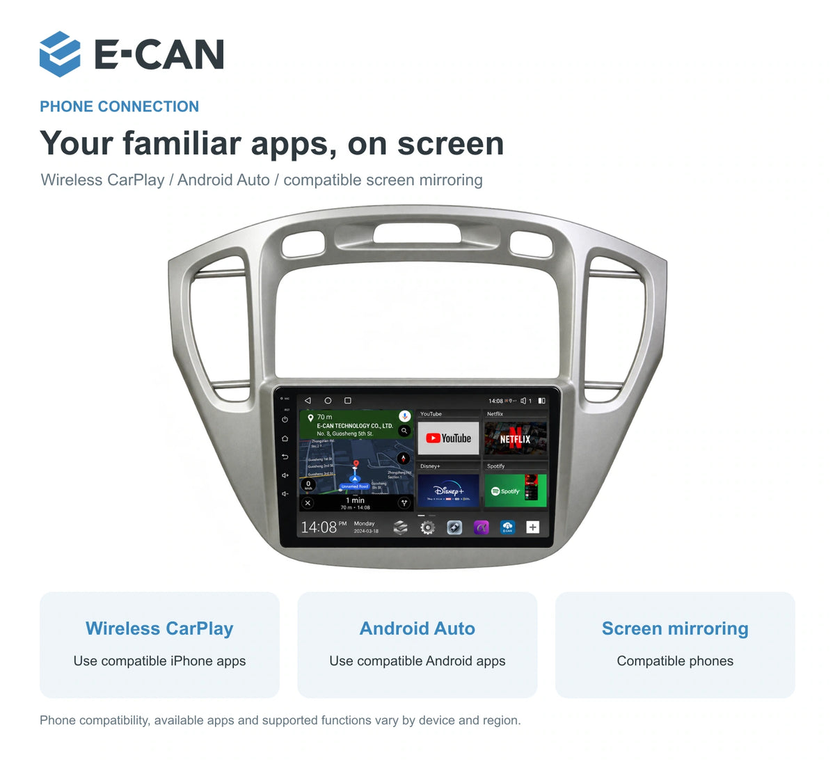 E-CAN Toyota highlander 9-inch · 2002–2007 matched fascia feature