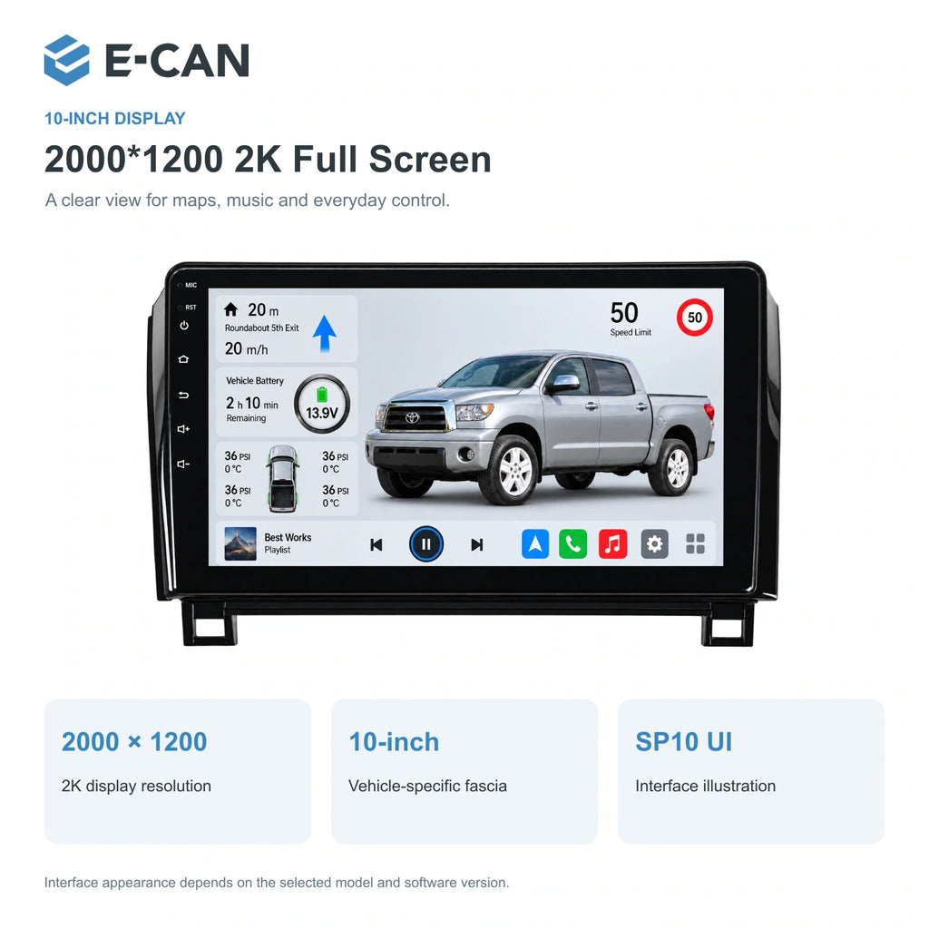 E-CAN Toyota tundra 10-inch · 2007–2013 matched fascia feature