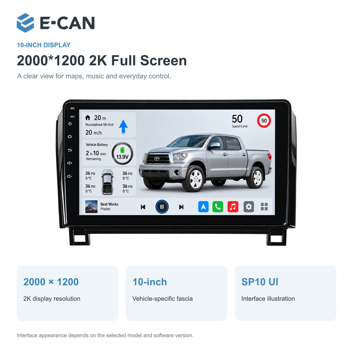E-CAN Toyota tundra 10-inch · 2007–2013 matched fascia feature