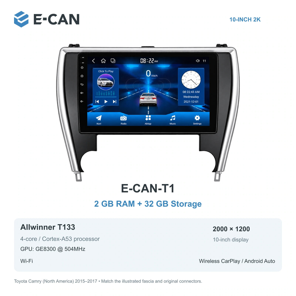 E-CAN Toyota camry North America facelift · 2015–2017 E-CAN-T1 2GB + 32GB