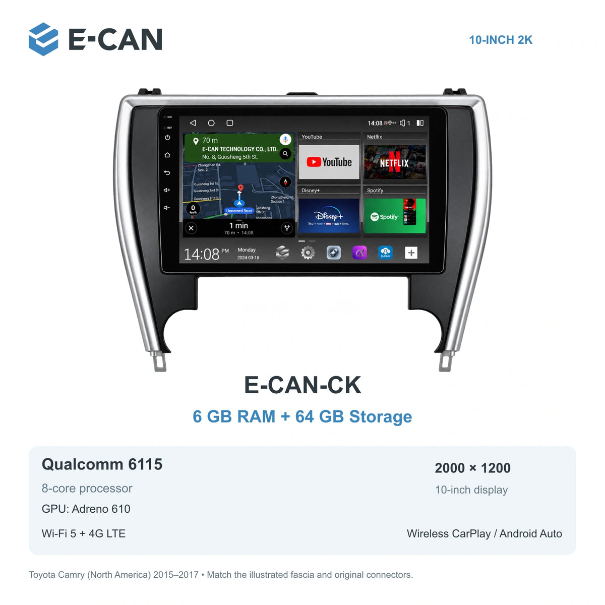 E-CAN Toyota camry North America facelift · 2015–2017 E-CAN-CK 6GB + 64GB