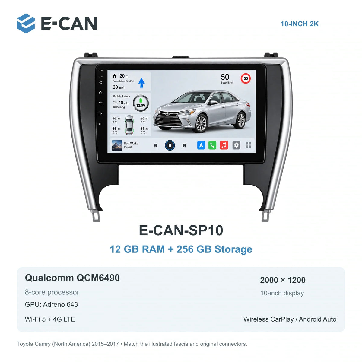 E-CAN Toyota camry North America facelift · 2015–2017 E-CAN-SP10 12GB + 256GB